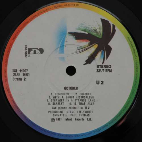 U2 - October (LP, Album, Whi)