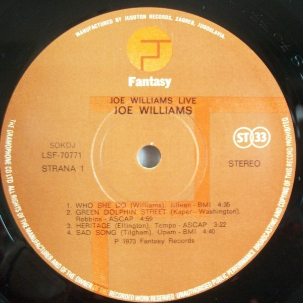 Joe Williams - Joe Williams Live (LP, Album)