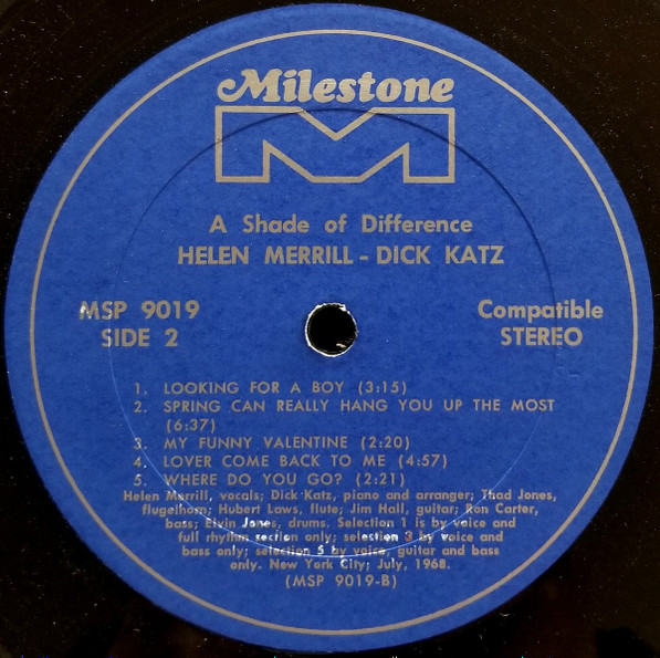 Helen Merrill / Dick Katz - A Shade Of Difference (LP, Album, Gat)