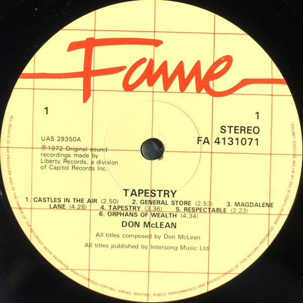 Don McLean - Tapestry (LP, Album, RE)
