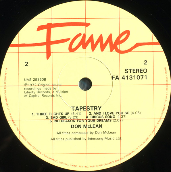 Don McLean - Tapestry (LP, Album, RE)
