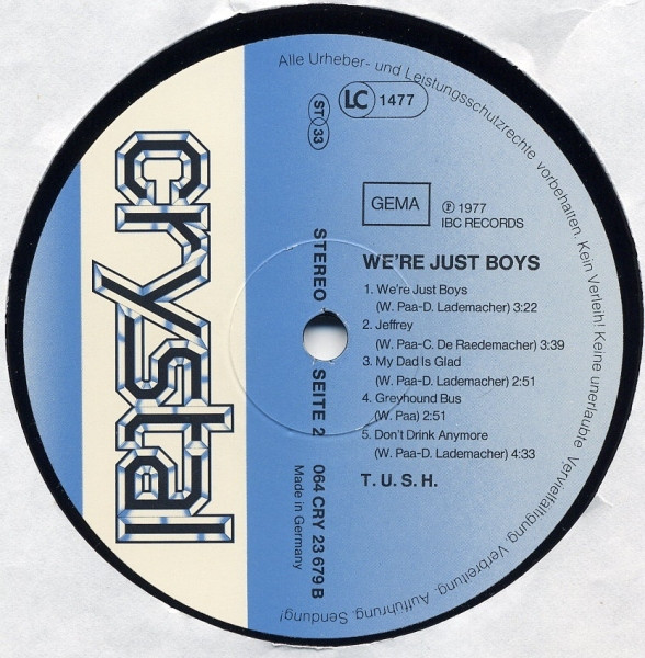 T.U.S.H. (2) - We're Just Boys (LP, Album)