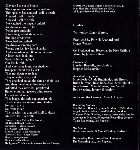 Roger Waters - Amused To Death (CD, Album)