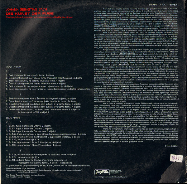Bach*, MÃ¼nchinger* : Stuttgart Chamber Orchestra* - Die Kunst Der Fuge (2xLP, Album, RE)