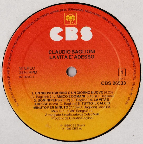 Claudio Baglioni - La Vita Ãˆ Adesso (LP, Album, Gat)
