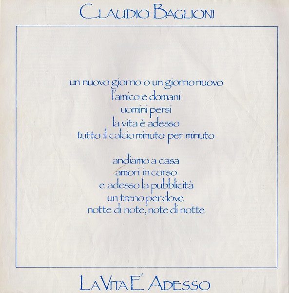 Claudio Baglioni - La Vita Ãˆ Adesso (LP, Album, Gat)