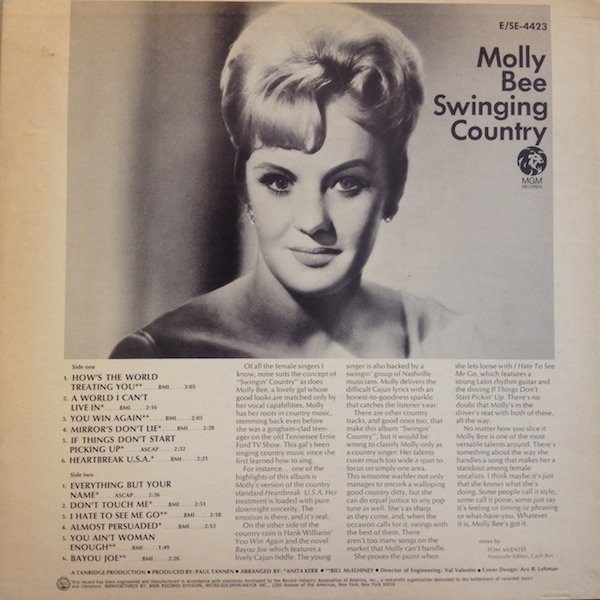 Molly Bee - Swingin' Country (LP, Album, Mono)