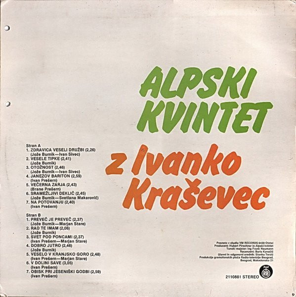 Alpski Kvintet Z Ivanko Kraševec* - Alpski Kvintet Z Ivanko Kraševec (LP, Album)