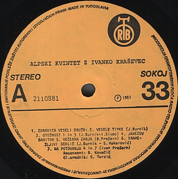 Alpski Kvintet Z Ivanko Kraševec* - Alpski Kvintet Z Ivanko Kraševec (LP, Album)