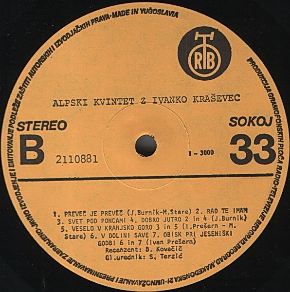 Alpski Kvintet Z Ivanko Kraševec* - Alpski Kvintet Z Ivanko Kraševec (LP, Album)