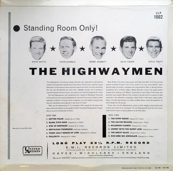 The Highwaymen* - Standing Room Only! (LP, Album, Mono)