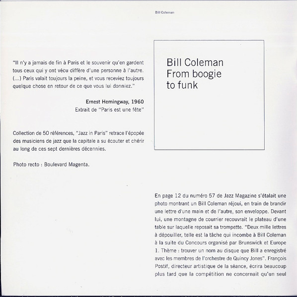 Bill Coleman (2) - From Boogie To Funk (CD)