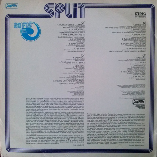 Various - Split Song Festival - Jubilarni Festival Zabavne Glazbe (2xLP, Album)