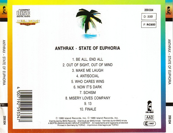 Anthrax - State Of Euphoria (CD, Album)