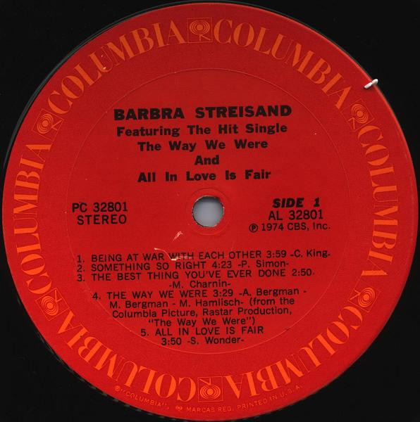 Barbra Streisand - Featuring The Way We Were And All In Love Is Fair (LP, Album, RE)