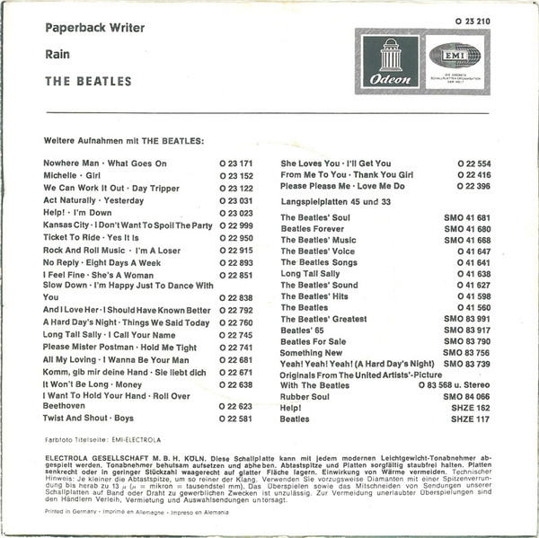 The Beatles - Paperback Writer / Rain (7