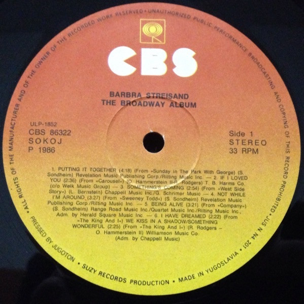 Barbra Streisand - The Broadway Album (LP, Album)