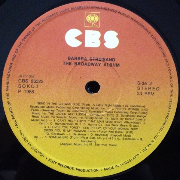 Barbra Streisand - The Broadway Album (LP, Album)