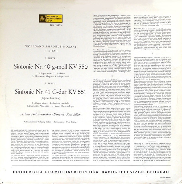 Mozart* • Karl Böhm, Berliner Philharmoniker - Symphonien Nr. 40 G-Moll (In G Minor) Nr. 41 Jupiter (LP)