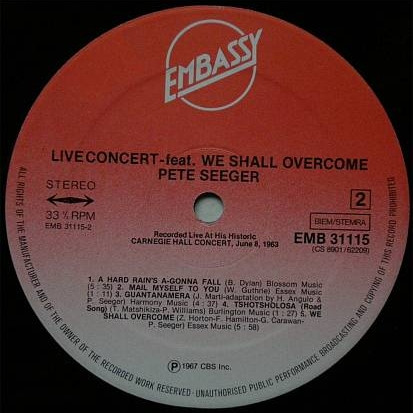 Pete Seeger - Live Concert (LP, Whi)