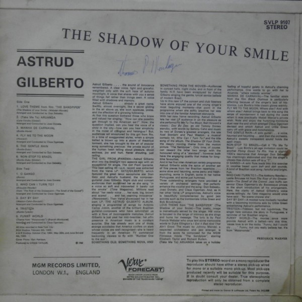 Astrud Gilberto - The Shadow Of Your Smile (LP, Album)