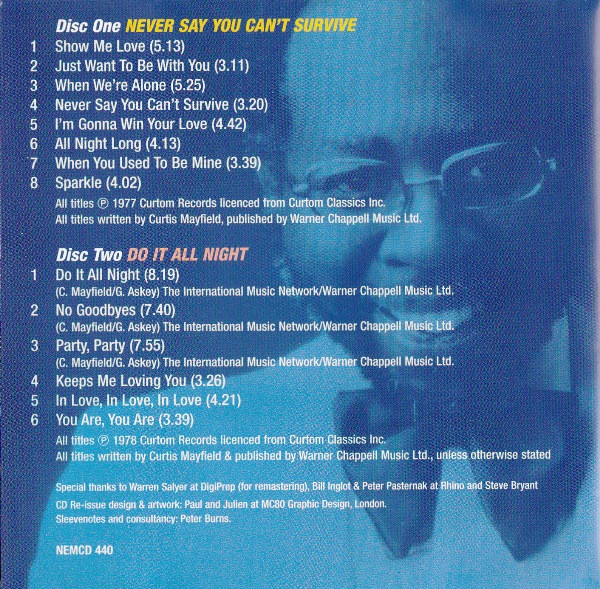 Curtis Mayfield - Never Say You Can't Survive / Do It All Night (CD, Album, RE, RM + CD, Album, RE, RM + Comp)
