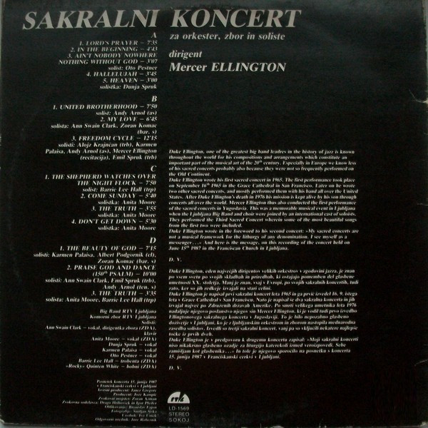 Duke Ellington, Big Band RTV Ljubljana, Komorni Zbor RTV Ljubljana , Dirigent Mercer Ellington - Sakralni Koncert Za Orkester, Zbor In Soliste (2xLP, Album)