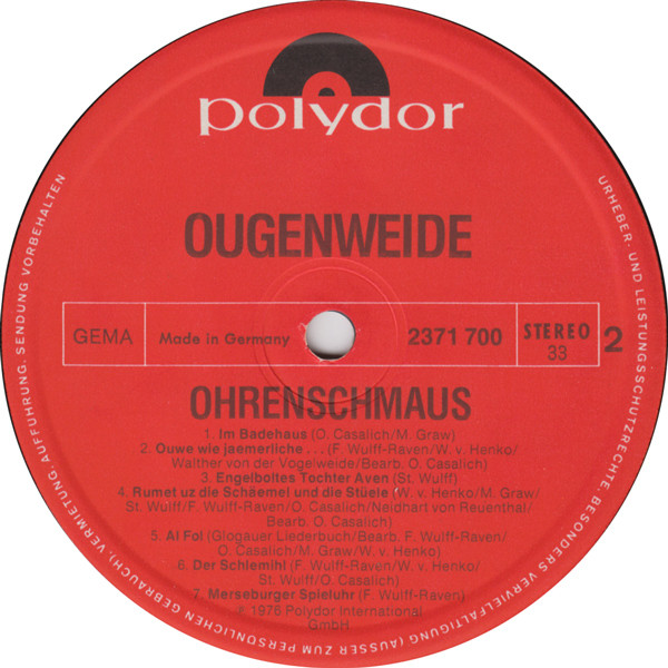 Ougenweide - Ohrenschmaus (LP, Album)