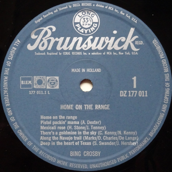 Bing Crosby - Home On The Range (LP, Album, Mono)