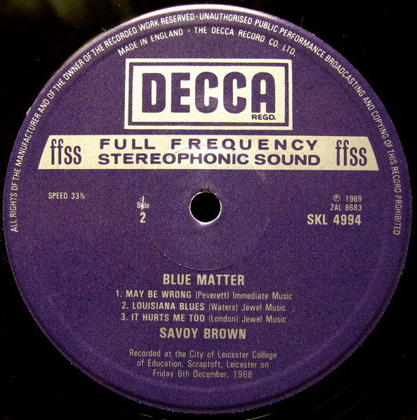 Savoy Brown - Blue Matter (LP, Album, RE)