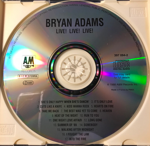 Bryan Adams - Live! Live! Live! (CD, Album, RE)