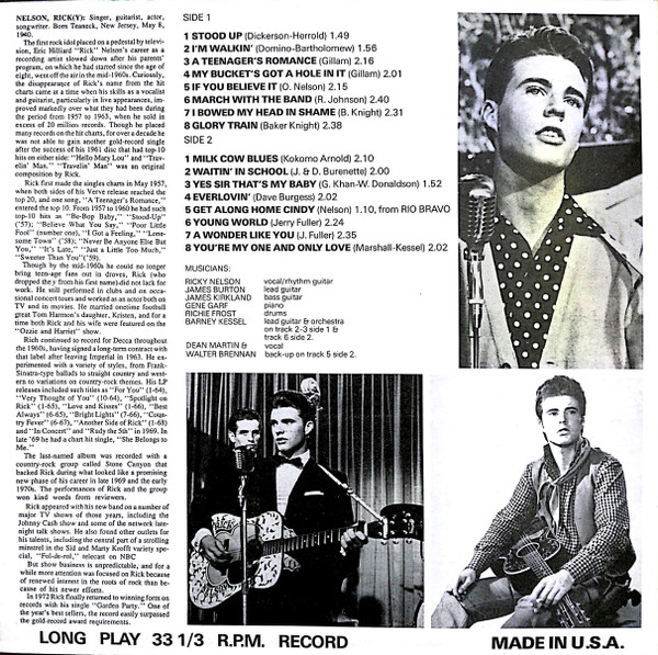 Ricky Nelson (2) - Sings Rare Tracks - The Rock 'N' Roll Series (LP, Comp, Mono)