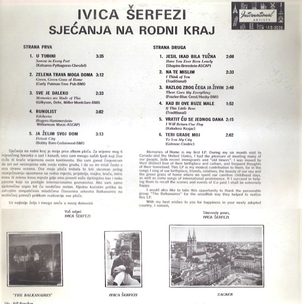 Ivica Šerfezi - Sjećanja Na Rodni Kraj (LP, Album, Sup)