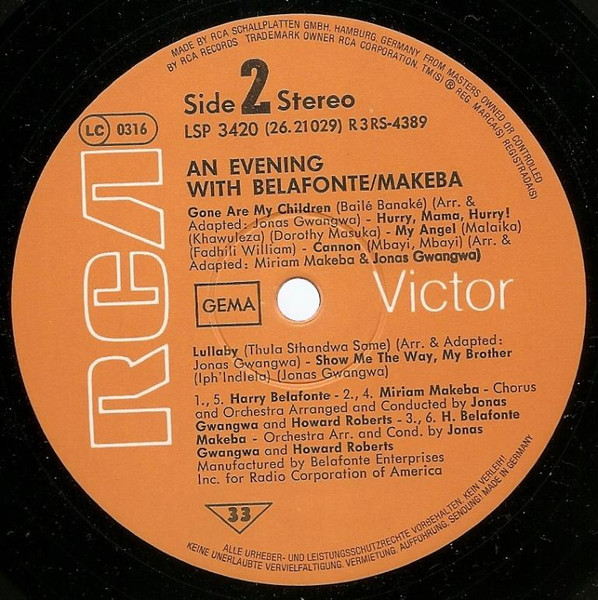 Belafonte* / Makeba* - An Evening With Belafonte/Makeba (LP, Album, RP)