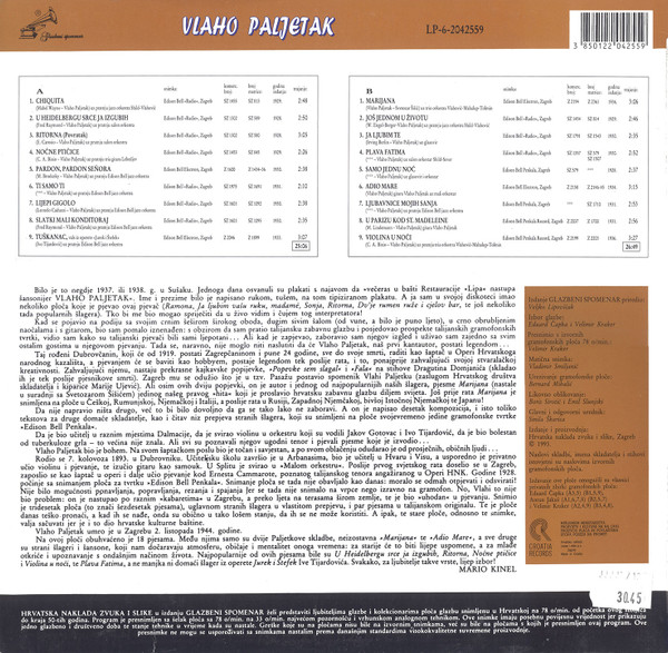 Vlaho Paljetak - Vlaho Paljetak (LP, Comp, Mono)