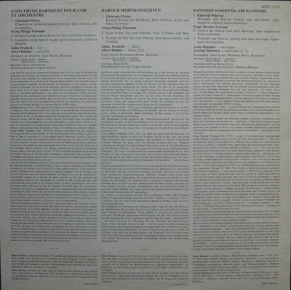 Telemann* ● Förster*, Ádám Friedrich ● Albert Brünner, Liszt Ferenc Chamber Orchestra Budapest* ,  János Rolla, Frigyes Sándor - Baroque Horn Concertos (LP, Album)