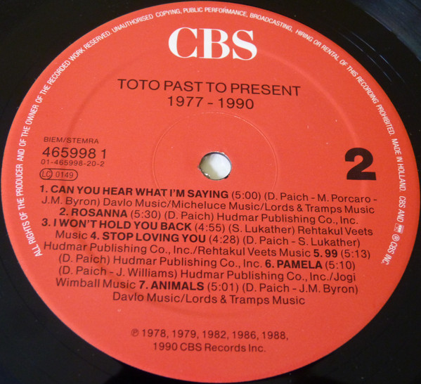 Toto - Past To Present 1977 - 1990 (LP, Comp)