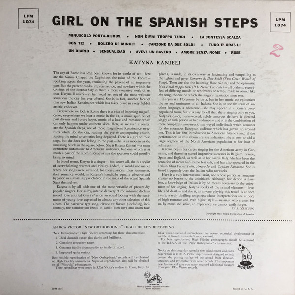 Katyna Ranieri - Girl On The Spanish Steps (LP, Album, Mono)