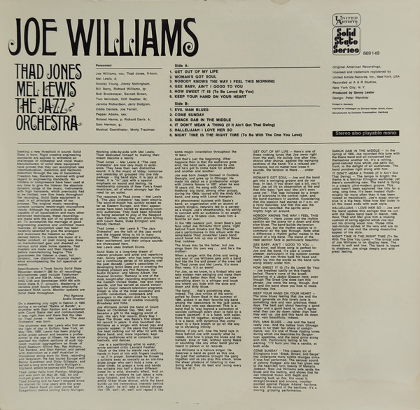 Joe Williams And Thad Jones • Mel Lewis*, The Jazz Orchestra - Joe Williams And Thad Jones, Mel Lewis, The Jazz Orchestra (LP, Album)