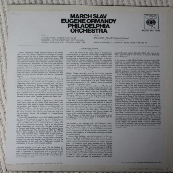 Glinka* / Tchaikovsky* / Rimsky-Korsakov* / Balakirev* / Borodin* - Eugene Ormandy, Philadelphia Orchestra* - March Slav (LP, Album, Mono)