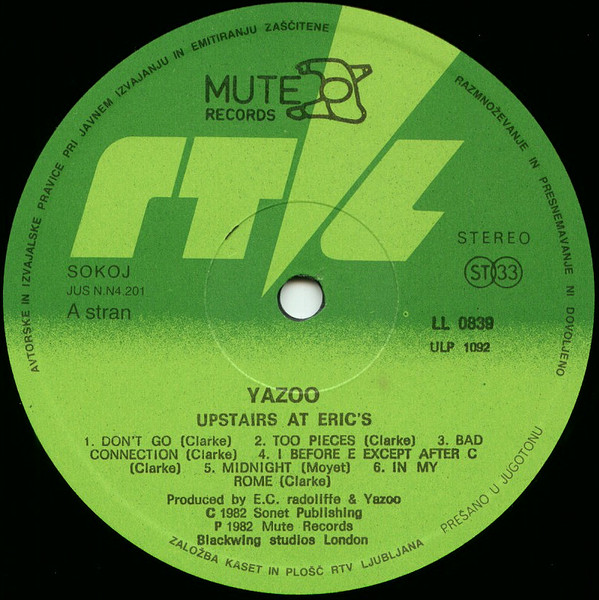 Yazoo - Upstairs At Eric's (LP, Album, RE)