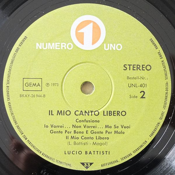 Lucio Battisti - Il Mio Canto Libero (LP, Album)
