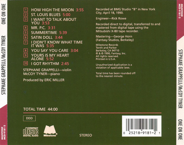 Stéphane Grappelli / McCoy Tyner - One On One (CD, Album, Club)