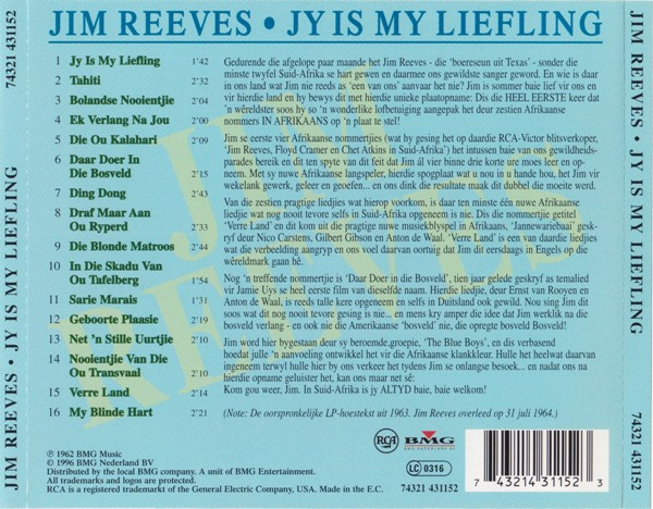 Jim Reeves - Jy Is My Liefling (2xCD, Comp)