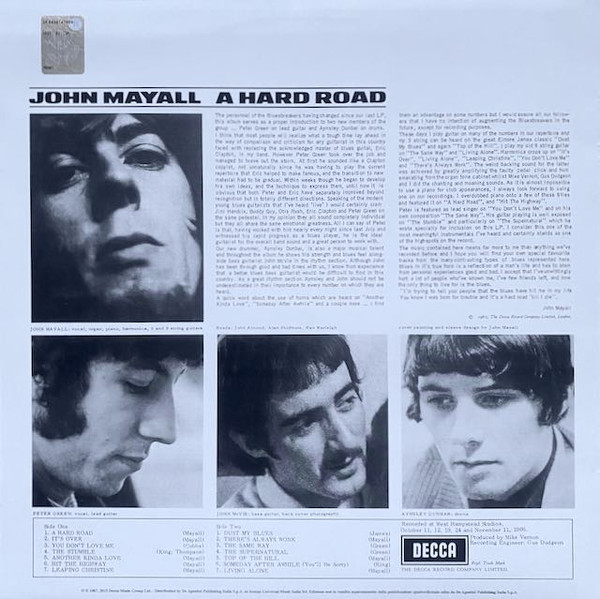 John Mayall And The Bluesbreakers* - A Hard Road (LP, Album, RE, 180)