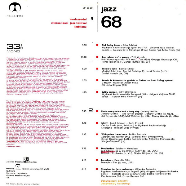 Various - Mednarodni International Jazz-Festival Ljubljana '68 (LP, Album, Mono)