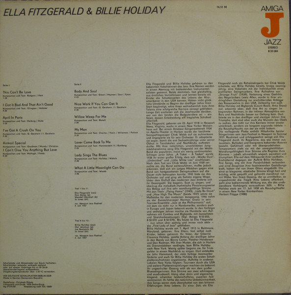 Ella Fitzgerald & Billie Holiday - Ella Fitzgerald Und Billie Holiday (LP, Album, RE, RP, Bur)