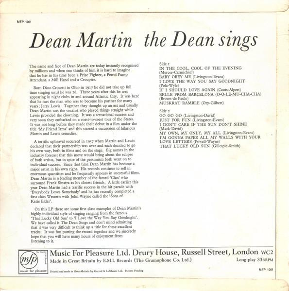 Dean Martin - The Dean Sings (LP, Comp)