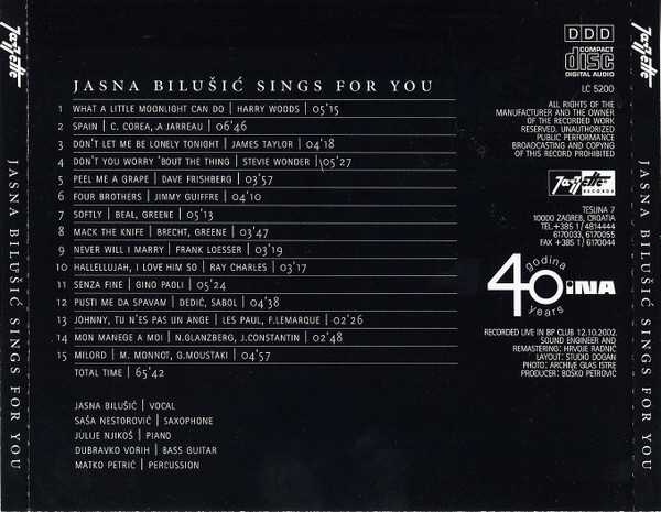 Jasna Bilušić - Jasna Bilušić Sings for You (CD, Album)