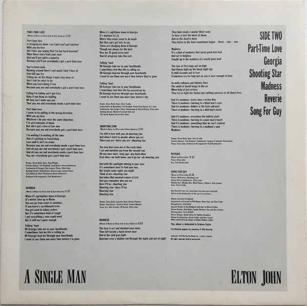 Elton John - A Single Man (LP, Album, Gat)